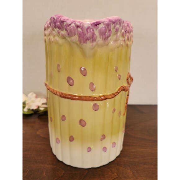 Ceramic Aparagus Stalks Pitcher Vase Tromp L'oeil Style Lavender & Greenish 8" - Picture 3 of 7